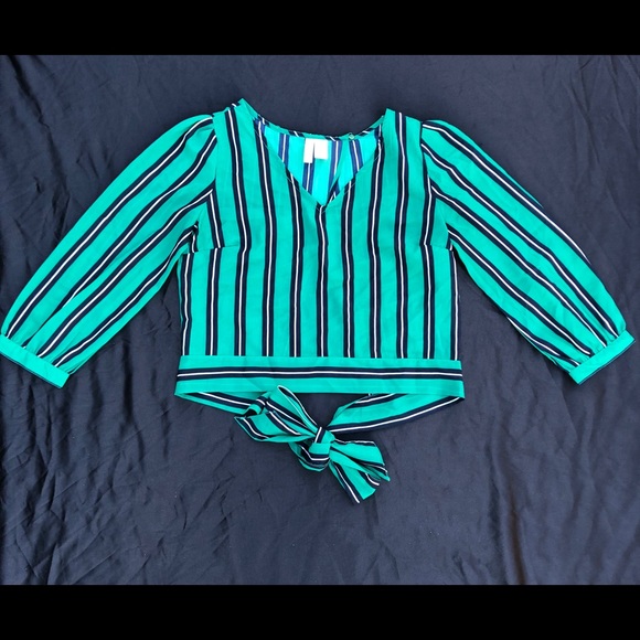 Japna Tops - Green and navy blue stripped blouse
